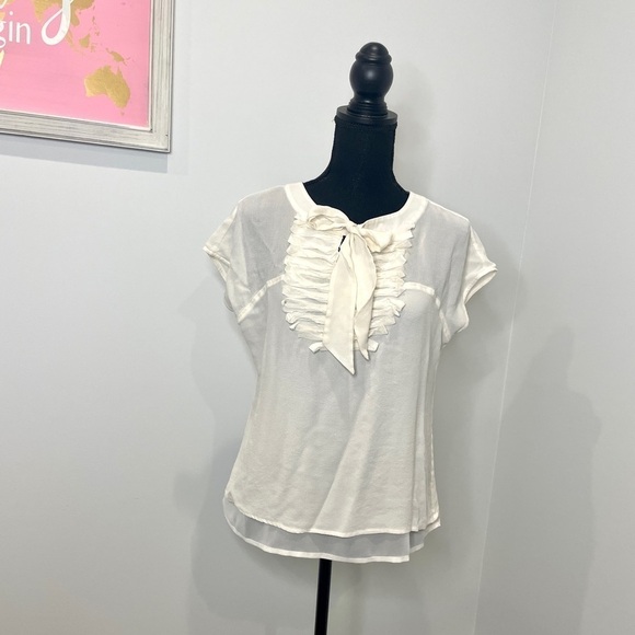 Ann Taylor Ivory Short Sleeve 100% Silk Blouse - Picture 1 of 8